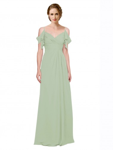 Split Cold Shoulder Draped A-Line Chiffon Bridesmaid Dress UK