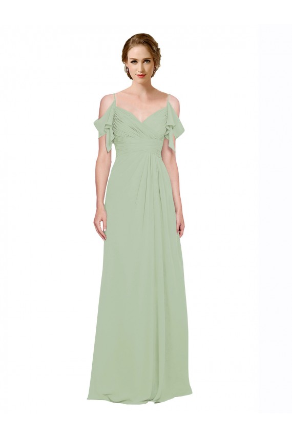 Split Cold Shoulder Draped A-Line Chiffon Bridesmaid Dress UK