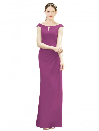 Full Length Long Chiffon Bridesmaid Dress with Boat Neck UK