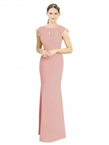 Chiffon Cap Sleeves Long Bridesmaid Dress with Keyhole UK