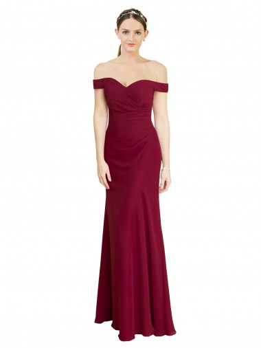 Off the Shoulder Long Chiffon Bridesmaid Dress with Pleats UK