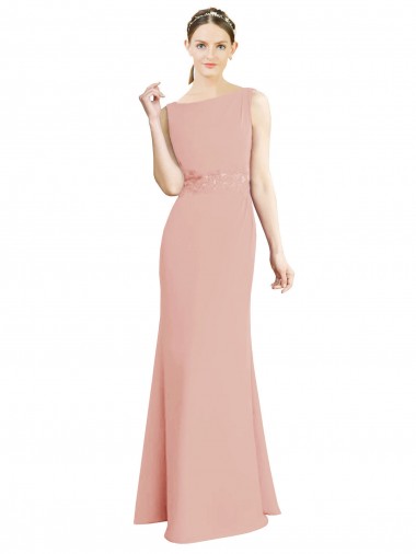 Full Length Long Chiffon Bridesmaid Dress with Pleated Lace Waist UK