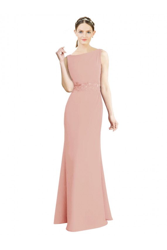 Full Length Long Chiffon Bridesmaid Dress with Pleated Lace Waist UK