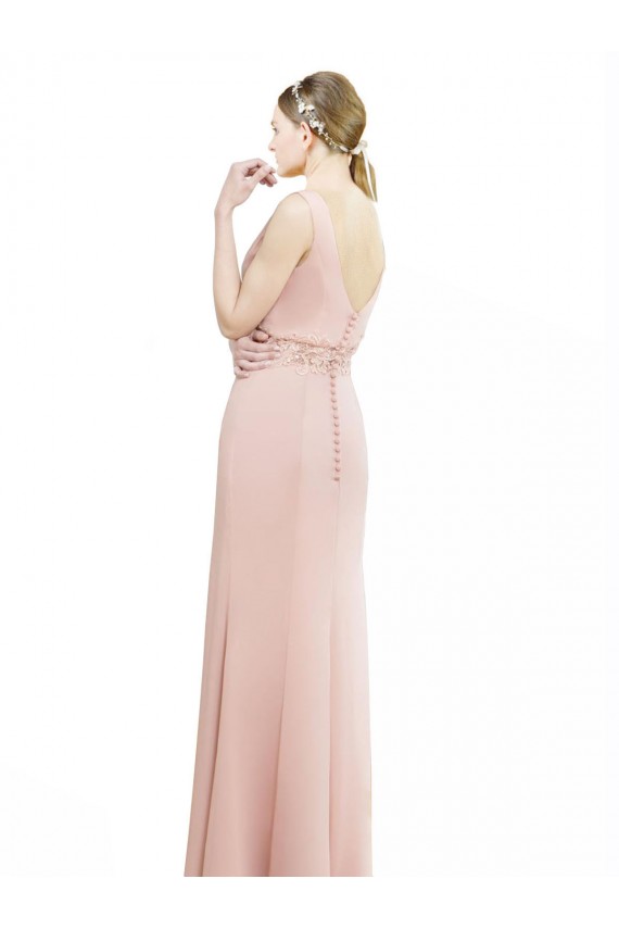 Full Length Long Chiffon Bridesmaid Dress with Pleated Lace Waist UK