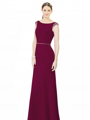 Slim Chiffon Bridesmaid Dress with Embellished Capped Sleeves UK