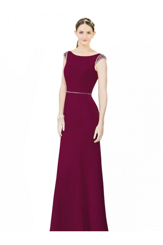 Slim Chiffon Bridesmaid Dress with Embellished Capped Sleeves UK