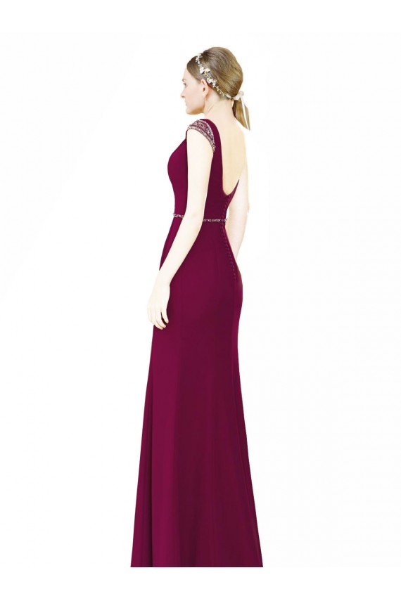 Slim Chiffon Bridesmaid Dress with Embellished Capped Sleeves UK