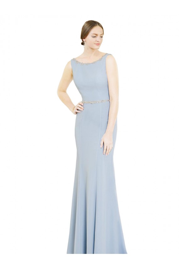 Full Length Chiffon Bridesmaid Dress with Sparkly Neckline and Belt UK