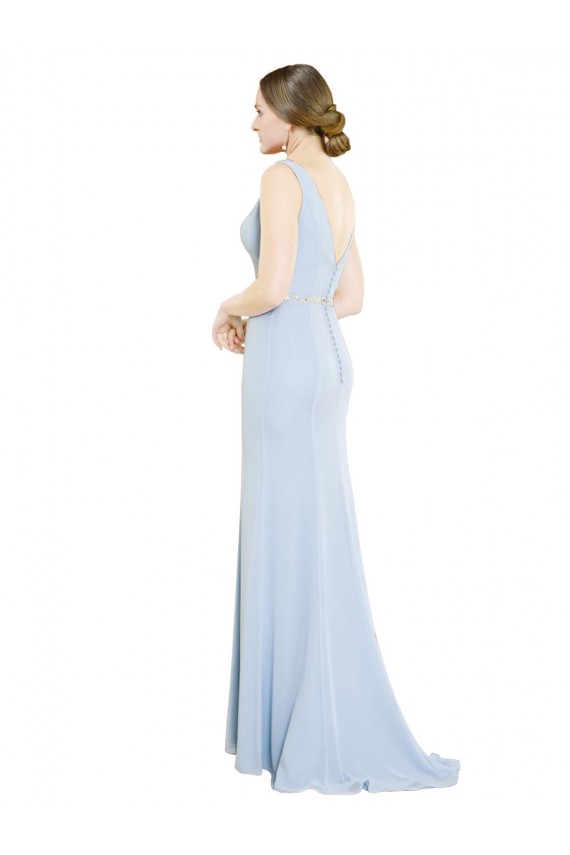 Full Length Chiffon Bridesmaid Dress with Sparkly Neckline and Belt UK