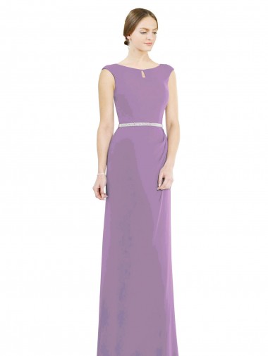 Long Chiffon Bridesmaid Dress with Boat Neckline and Keyhole UK