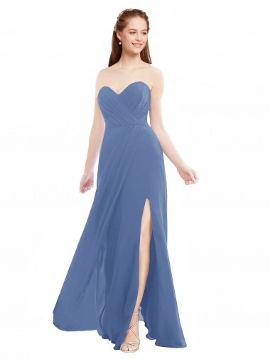 Classic Strapless Bridesmaids Dress with Draped Sweetheart Bodice and Side Slit UK