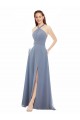 High Neck Chiffon Bridesmaid Dress with Draped Bodice UK