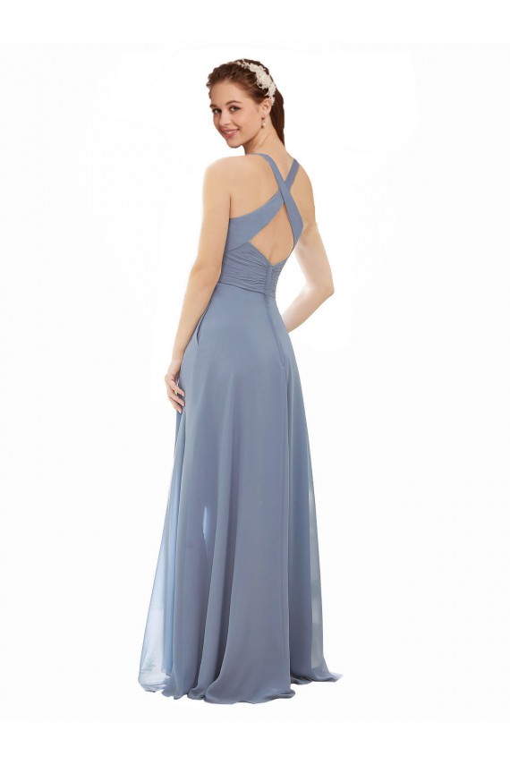 High Neck Chiffon Bridesmaid Dress with Draped Bodice UK