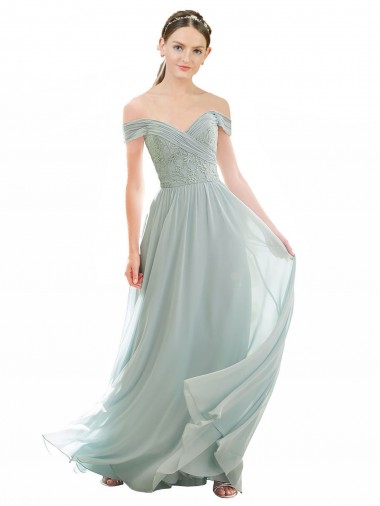 Romantic Bridesmaid Dress with Embroidered Off the Shoulder Bodice UK