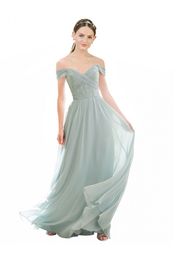 Romantic Bridesmaid Dress with Embroidered Off the Shoulder Bodice UK