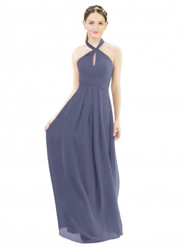 High Halter Neck Chiffon Bridesmaid Dress with Twist-Tie UK