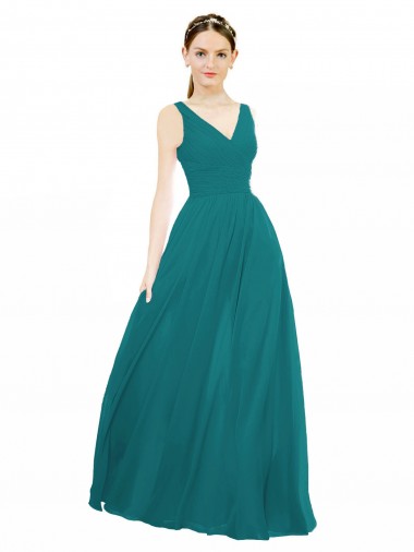 Figure Flattering Chiffon Bridesmaid Dress with Draped V-Neck Bodice UK