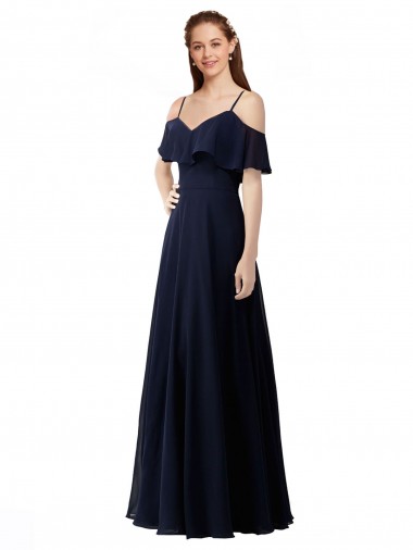 Chiffon Bridesmaids Dress with Off the Shoulder Ruffle Detail UK