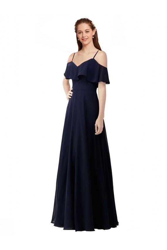 Chiffon Bridesmaids Dress with Off the Shoulder Ruffle Detail UK