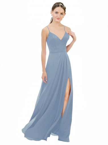 Sexy Chiffon Bridesmaid Dress with V-Neck Lace Bodice UK