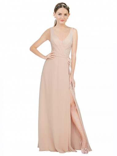 Chiffon Bridesmaids Dress with Matching Chiffon Tie Sash UK