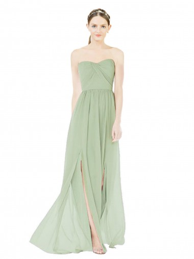 Strapless Draped Bodice Maxi Bridesmaid Dress with Front Slits UK