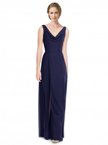 Cowl Neck Deep V-Back Chiffon Bridesmaid Dress with Side Front Slits UK