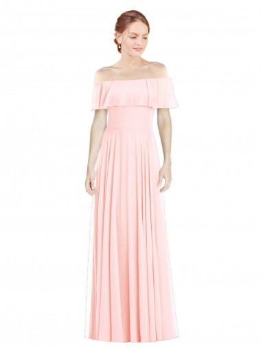 Off the Shoulder Long Bridesmaid Dress With Ruffle Overlay UK