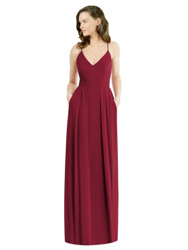 Pleated Skirt Chiffon Maxi Bridesmaid Dress with Pockets UK