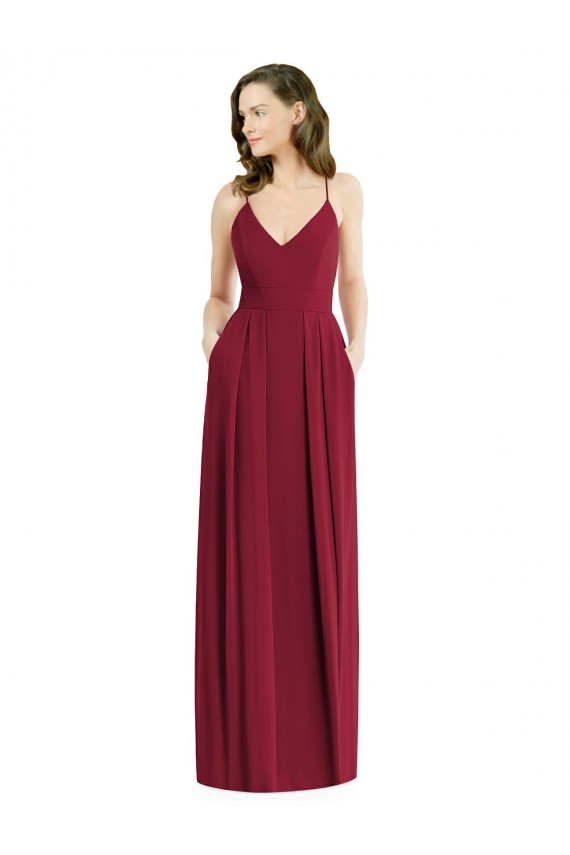 Pleated Skirt Chiffon Maxi Bridesmaid Dress with Pockets UK