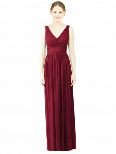 V-Neck Full-Length Sleeveless Low Back Chiffon Bridesmaid Dress UK