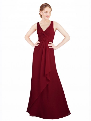 Twist-Knot V-Neckline Long Chiffon Bridesmaid Dress UK