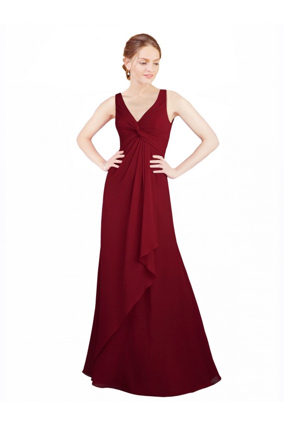 Twist-Knot V-Neckline Long Chiffon Bridesmaid Dress UK