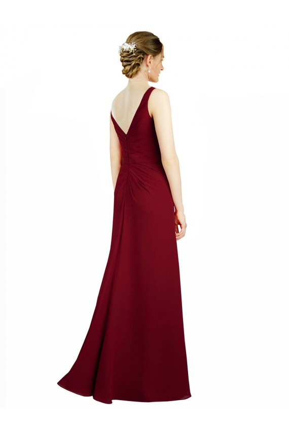 Twist-Knot V-Neckline Long Chiffon Bridesmaid Dress UK