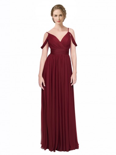 Off the Shoulder V-Neck Petite Chiffon Bridesmaid Dress with Open Back UK