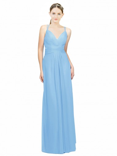 Double Straps Shoulder V-Neck Sheath Chiffon Bridesmaid Dress with Keyhole Back UK