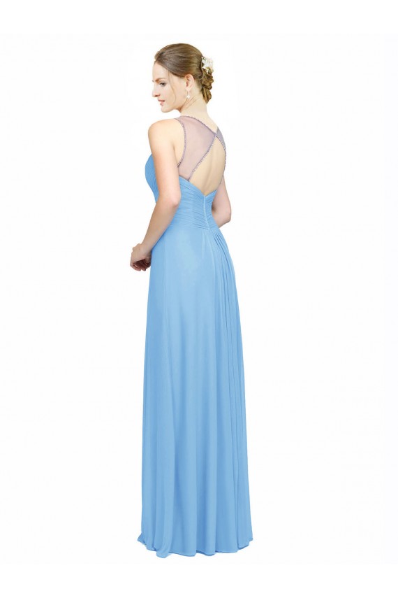 Double Straps Shoulder V-Neck Sheath Chiffon Bridesmaid Dress with Keyhole Back UK