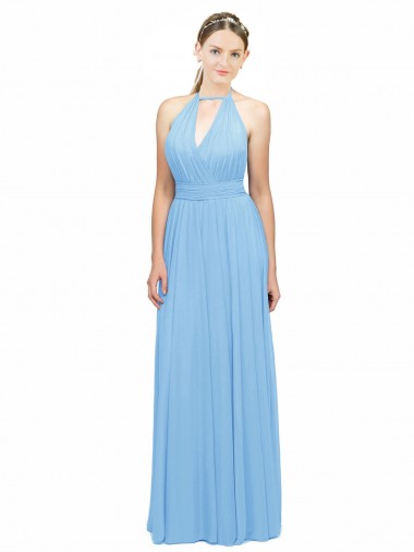 Keyhole Front Sheath Chiffon Bridesmaid Dress with Open Tie Back UK