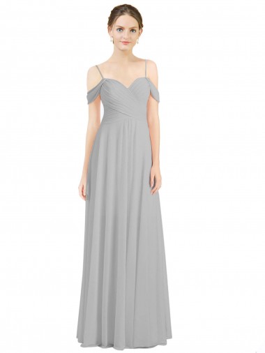 Off the Shoulder Long Chiffon Bridesmaid Dress with Ruched Bodice UK