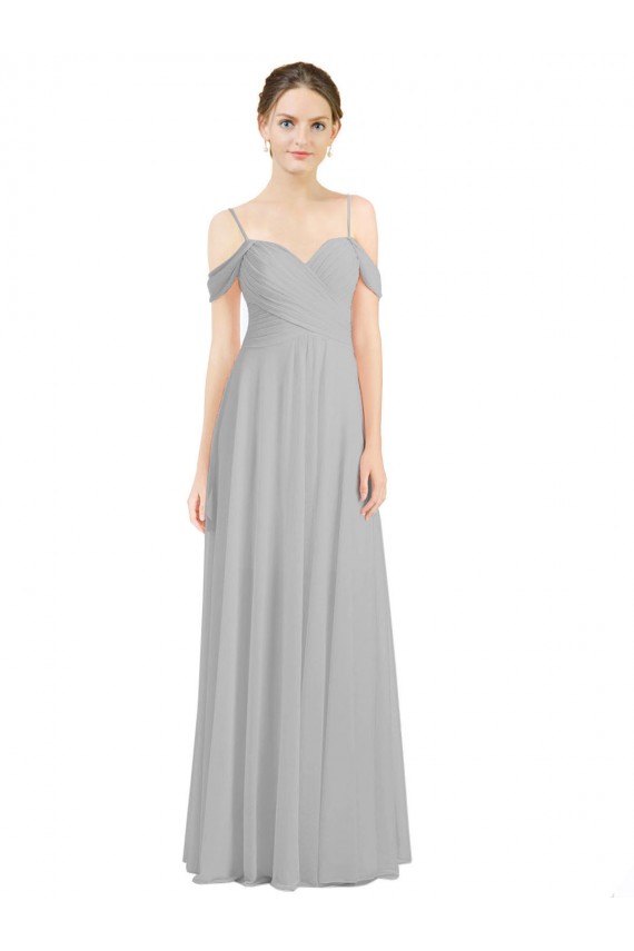 Off the Shoulder Long Chiffon Bridesmaid Dress with Ruched Bodice UK