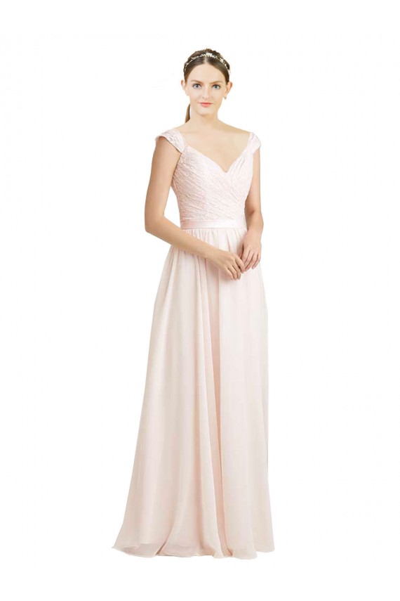 Sweetheart A-Line Chiffon Bridesmaid Dress with Ruched Lace Bodice UK