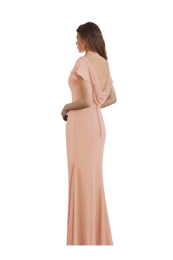 Cap Sleeves Long Chiffon Bridesmaid Dress with Low V-Back UK