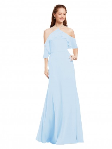 Chiffon Halter Neck Bridesmaids Dress with Flounced Neckline UK