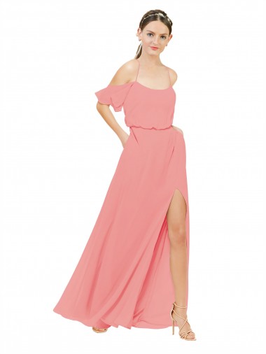 Draped Off the Shoulder Sleeves Chiffon Bridesmaid Dress UK