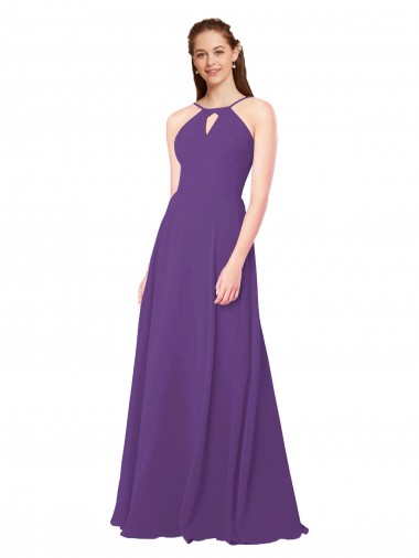 High Halter Chiffon Bridesmaid Dress with Keyhole UK