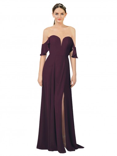 Romantic Off-Shoulder Chiffon Bridesmaid Dress with Plunging V-Neck UK