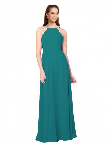 Simple Chiffon Bridesmaid Dress with High Halter Neckline UK