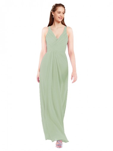 Feminine Chiffon Bridesmaid Dress with Ruching and V-Neckline UK