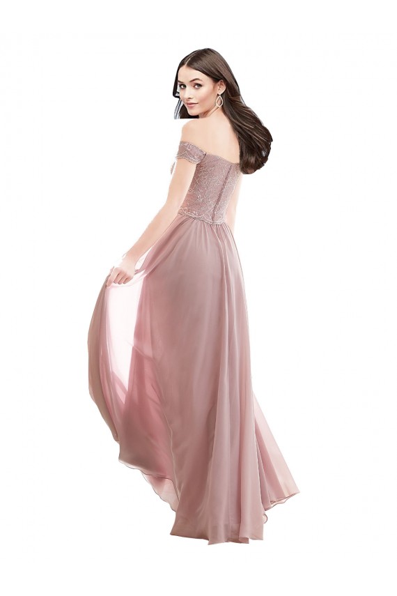 Floor Length Chantilly Lace Off the Shoulder Chiffon Bridesmaid Dress UK