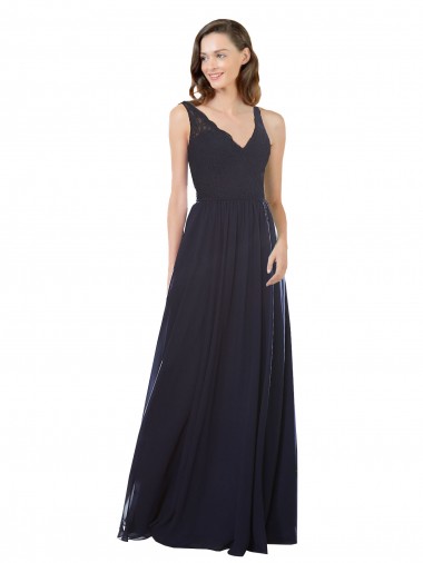 Elegant Chiffon Bridesmaid Dress with V-Neck Lace Bodice UK